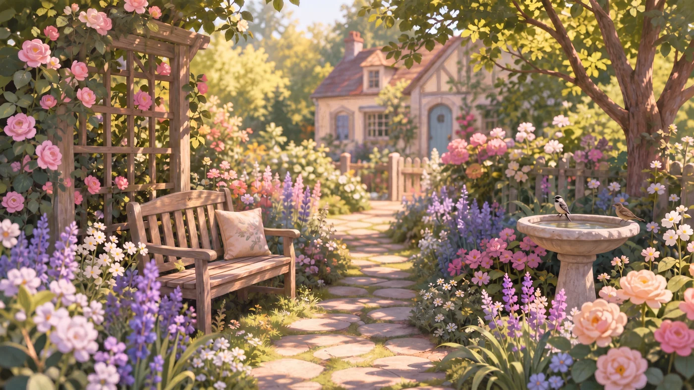 A flower-filled cottage garden